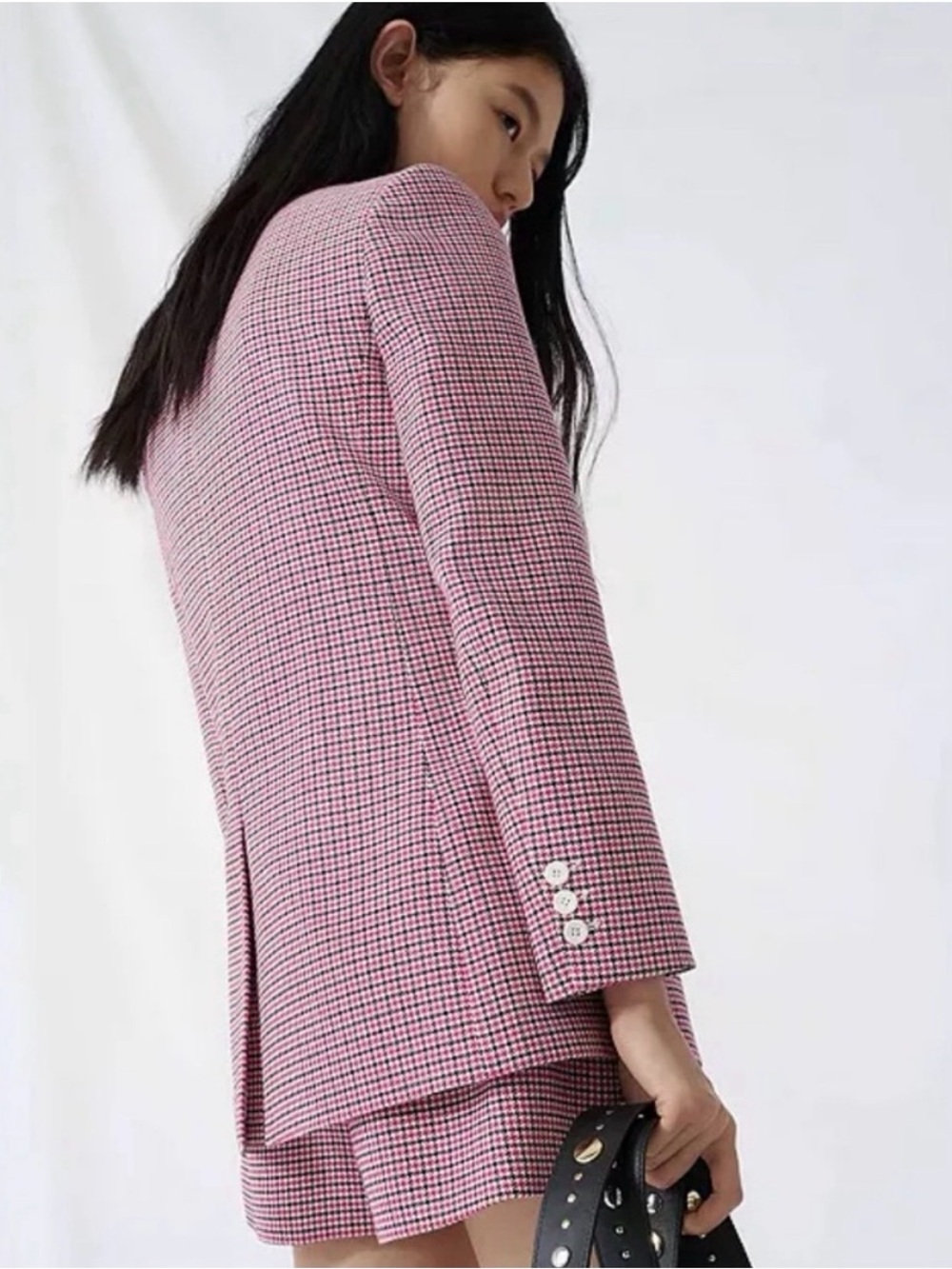 Maje Pink Houndstooth Double-Breasted Blazer - Picture 16 of 16
